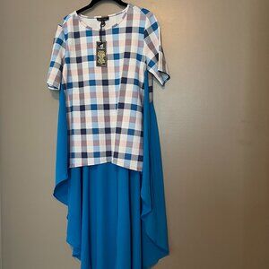 DG2 Diane Gilman Dramatic Hi-Low Crepe Colorblock Top BLUE, Medium, NWT